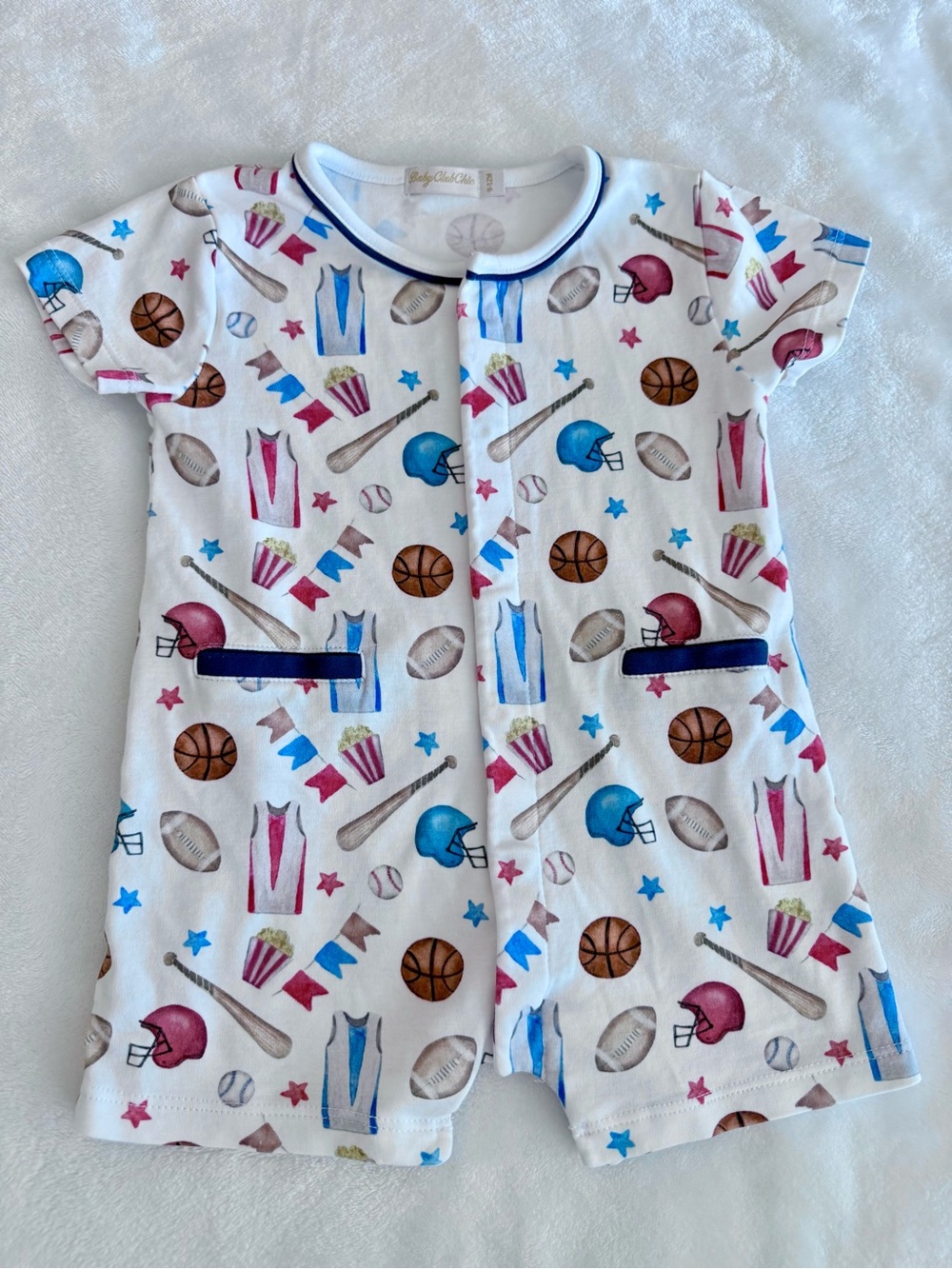 Baby Club Chic Sports Short Sleeve Romper (size 9-12M)